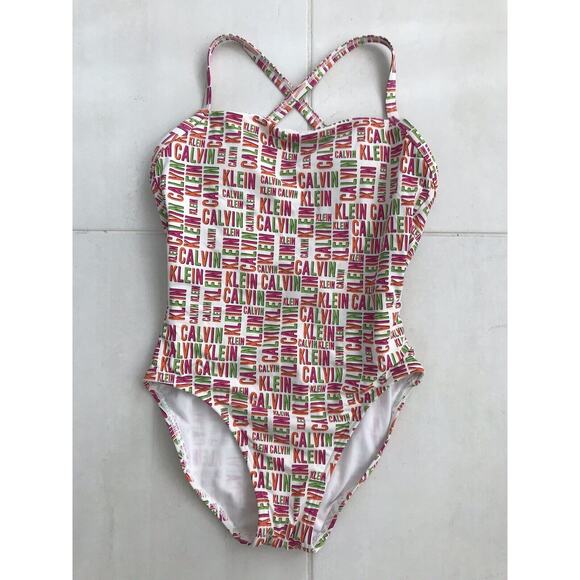 Calvin Klein Multicolor Logo Print One Piece Swimsuit - Picture 1 of 7